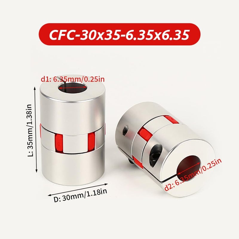 BORDSTRACT 6.35mm to 6.35mm Plum Flexible Shaft Coupling, Diameter 30mm Length 35mm Aluminium Motor Connector Flexible Spider Coupler for 3D Printer CNC Machine Servo Stepped Motor - Image 2